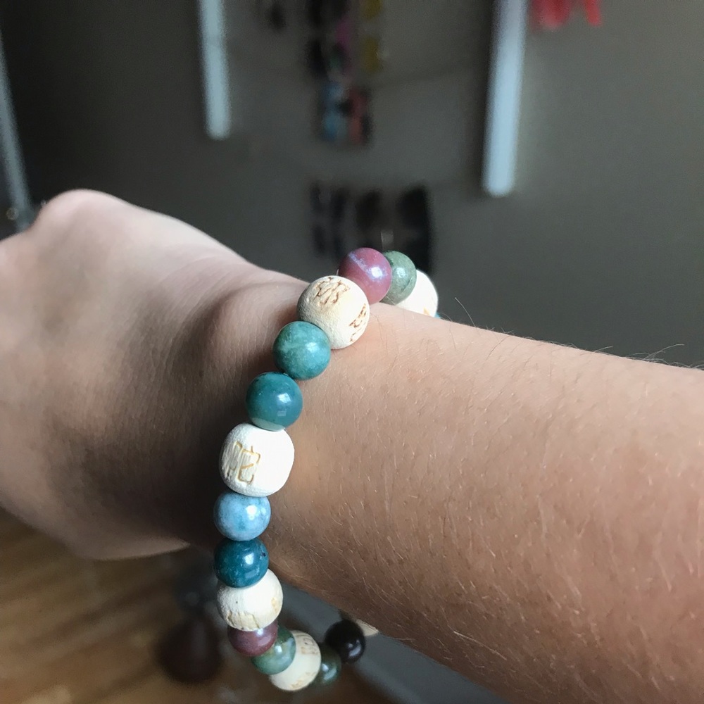 Boho Wooden and Glass Bracelet